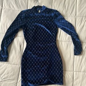 Blue Velvet Dress Open Back Dress